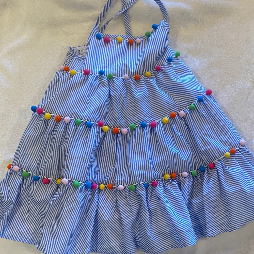 Tommy Bahama Blue and White Striped Sundress with pom poms Girls 3T
